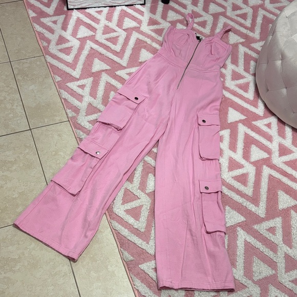 Fashion Nova Pants - Fashion Nova Pink Utility Jumpsuit